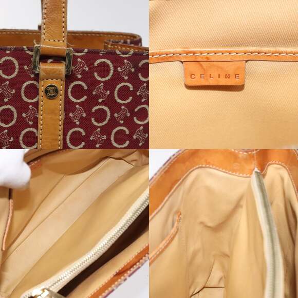 CELINE C Macadam Canvas Hand Bag Red Gold - Picture 11 of 13